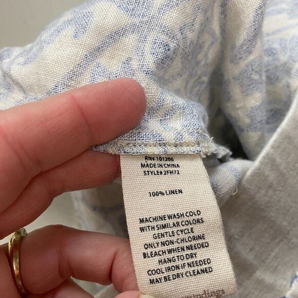 Soft Surroundings 100% Linen Pants Womens Medium Wide Leg Crop Blue Floral 31x26 - Picture 12 of 13